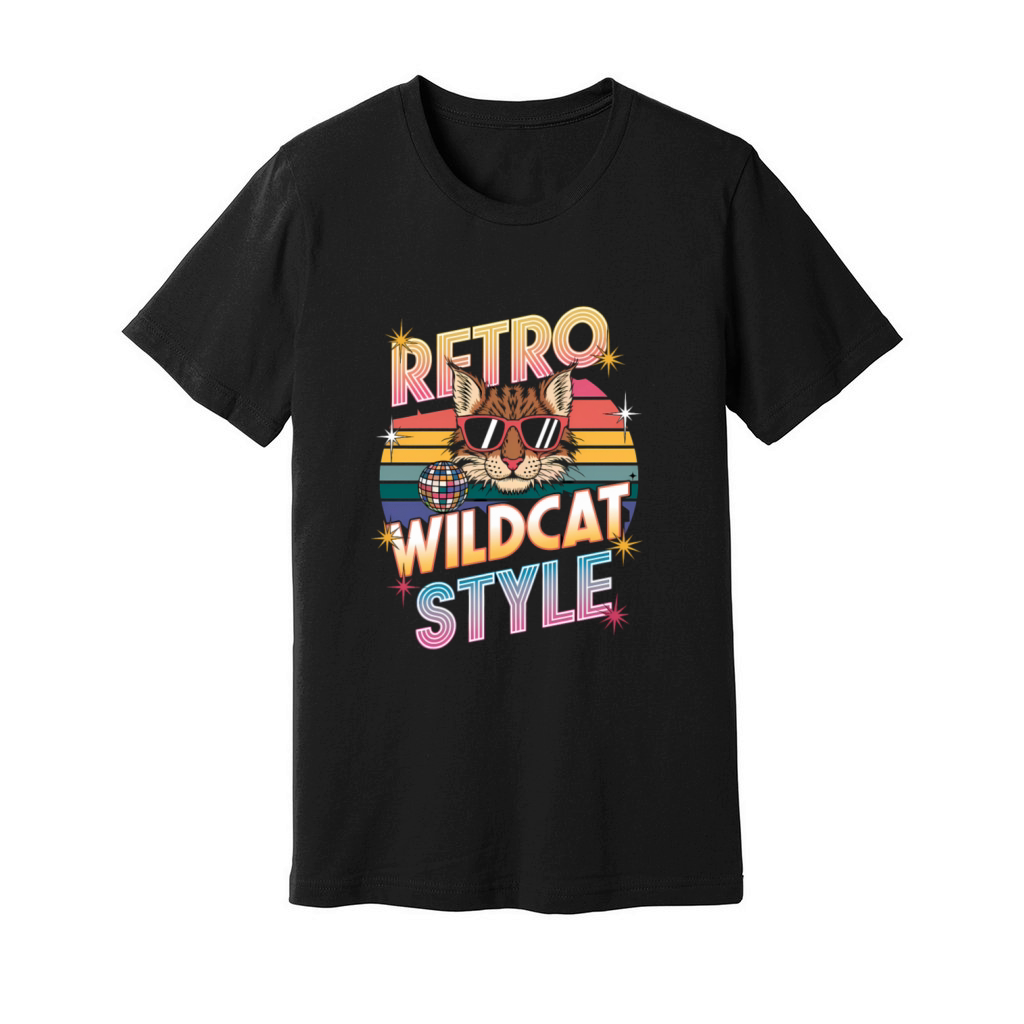 Funky Wildcat in Sunglasses Retro 80s Style Unisex Jersey Tee