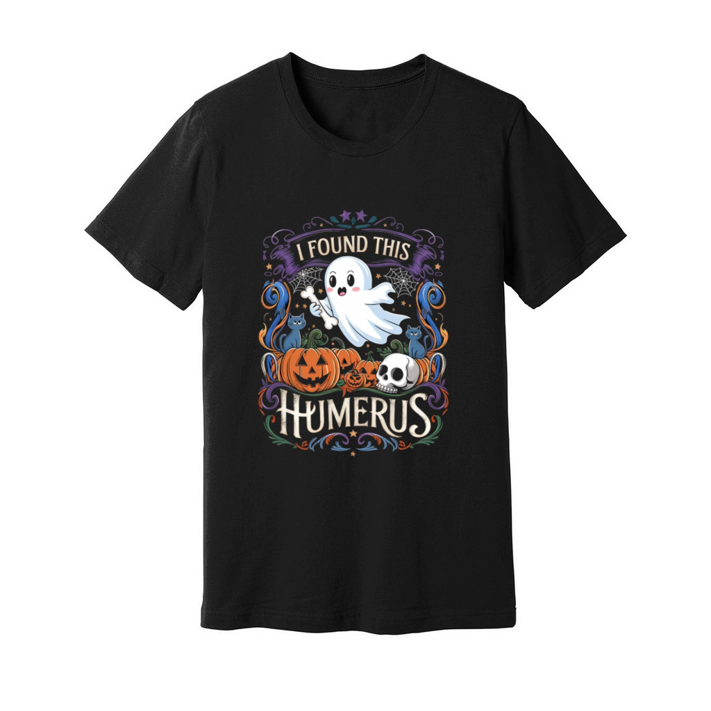 I Found This Humerus Ghost with Pumpkins and Skull Unisex Jersey Tee