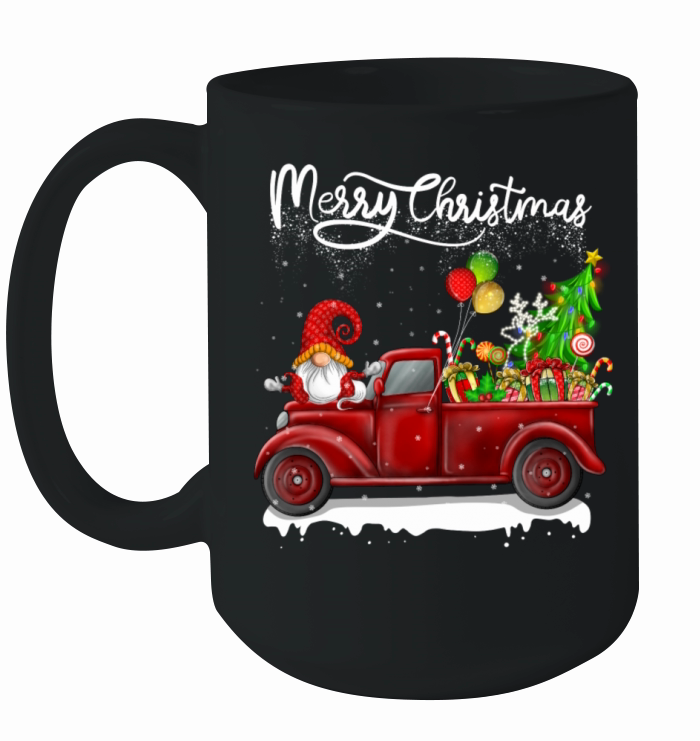 Merry Christmas Vintage Red Truck Gnome Ceramic Mug