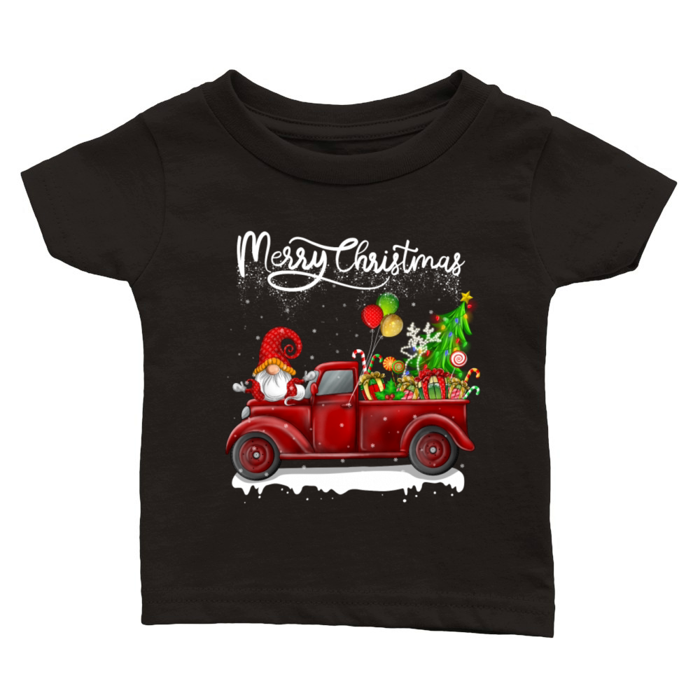 Merry Christmas Vintage Red Truck Gnome Classic Baby Crewneck T-shirt