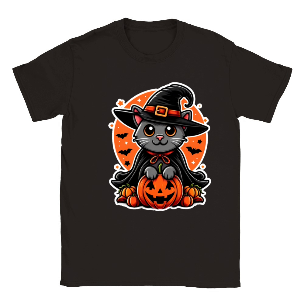 Black cat witch halloween Classic Kids Crewneck T-shirt