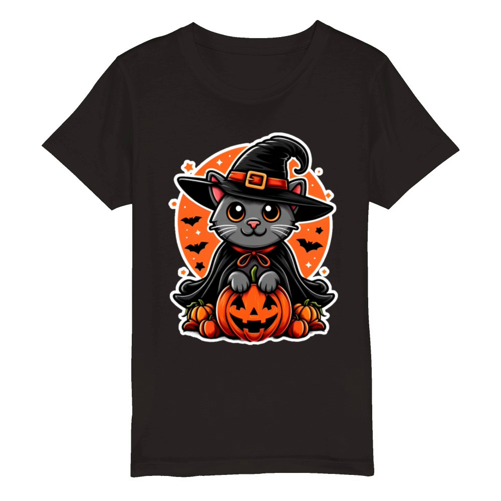 Black cat witch halloween Organic Kids Crewneck T-shirt