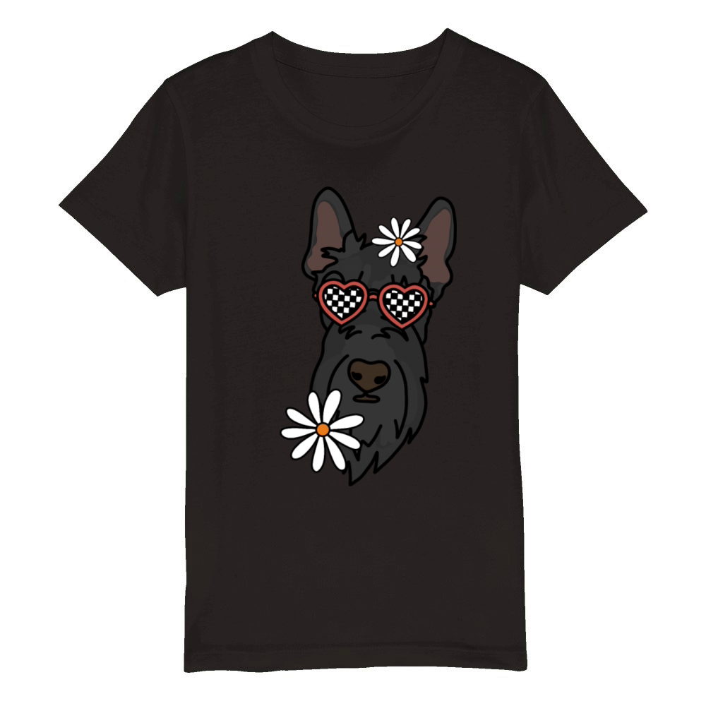 Scottish Terrier Black Retro Dog Organic Kids Crewneck T-shirt