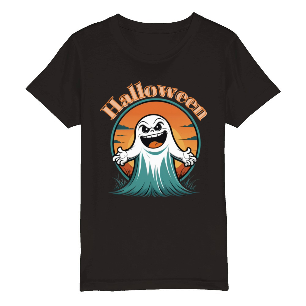 Vintage Pumpkin Scene Halloween Organic Kids Crewneck T-shirt