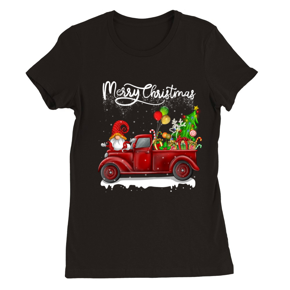 Merry Christmas Vintage Red Truck Gnome Premium Womens Crewneck T-shirt