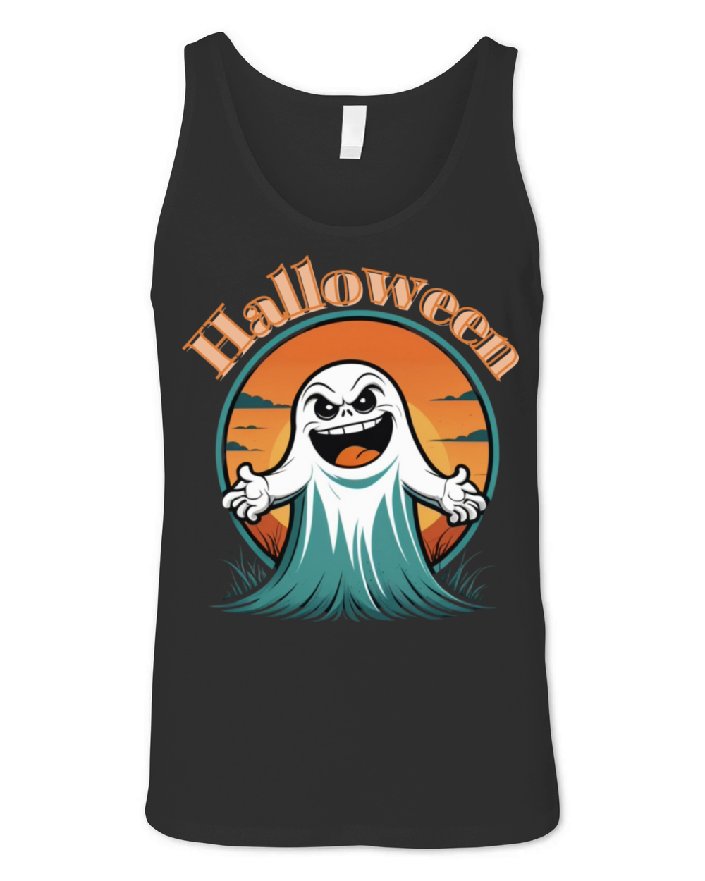 Vintage Pumpkin Scene Halloween Unisex Jersey Tank