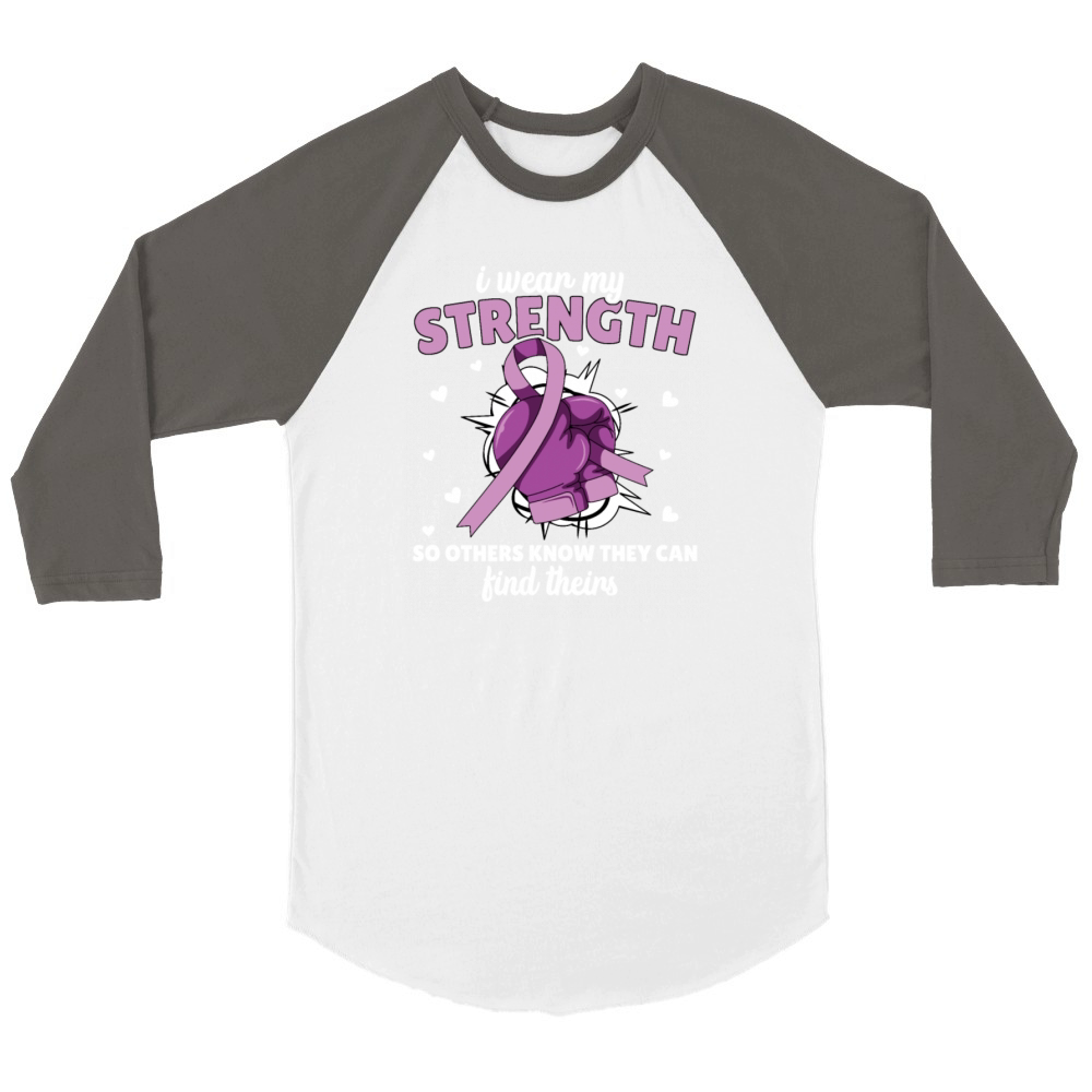 Violence awareness purple ribbon shirt design Unisex ¾ sleeve Raglan T-shirt