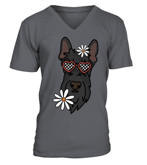 Scottish Terrier Black Retro Dog V-Neck T-shirt