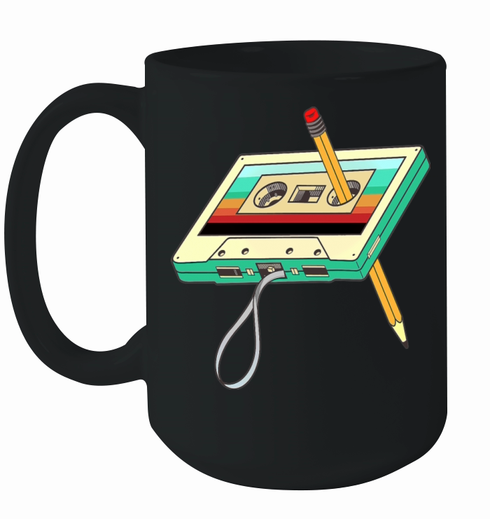 Cassette Tape Pencil 1980s Retro Vintage Ceramic Mug