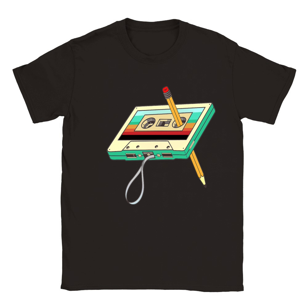 Cassette Tape Pencil 1980s Retro Vintage Classic Kids Crewneck T-shirt