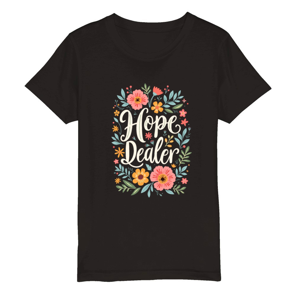 Hope Dealer Christian Quote Floral Flower Design Organic Kids Crewneck T-shirt