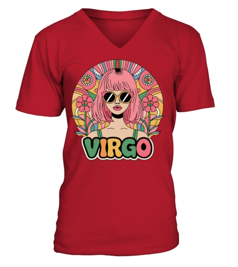 Stylish Retro Virgo Woman Zodiac Sign Colorful V-Neck T-shirt