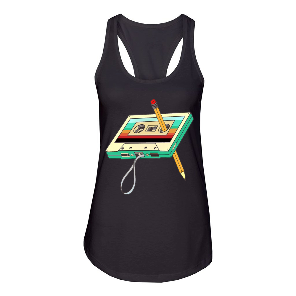 Cassette Tape Pencil 1980s Retro Vintage Women's Racerback Tank