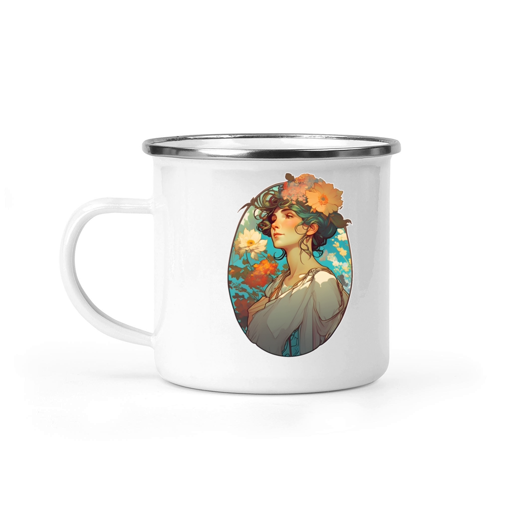 Floral woman Art Nouveau portrait Camping Mug