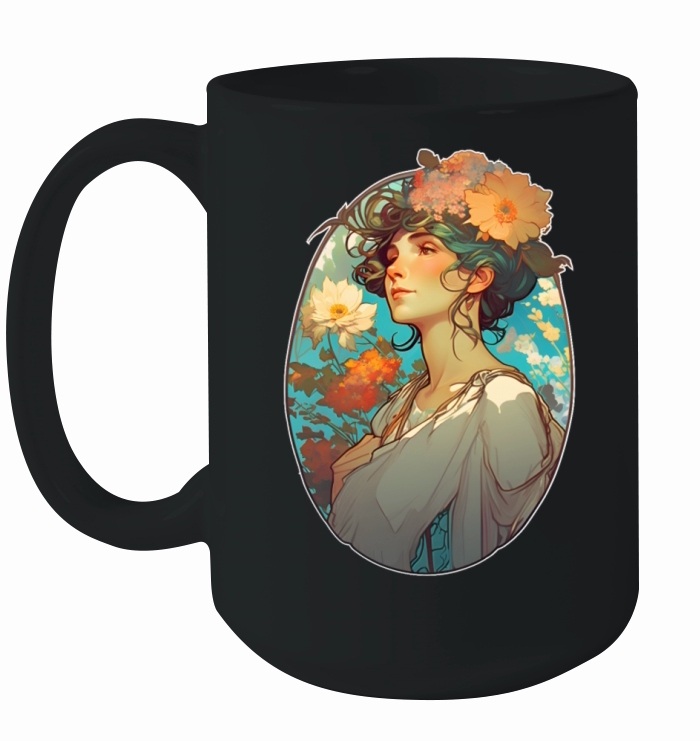 Floral woman Art Nouveau portrait Ceramic Mug