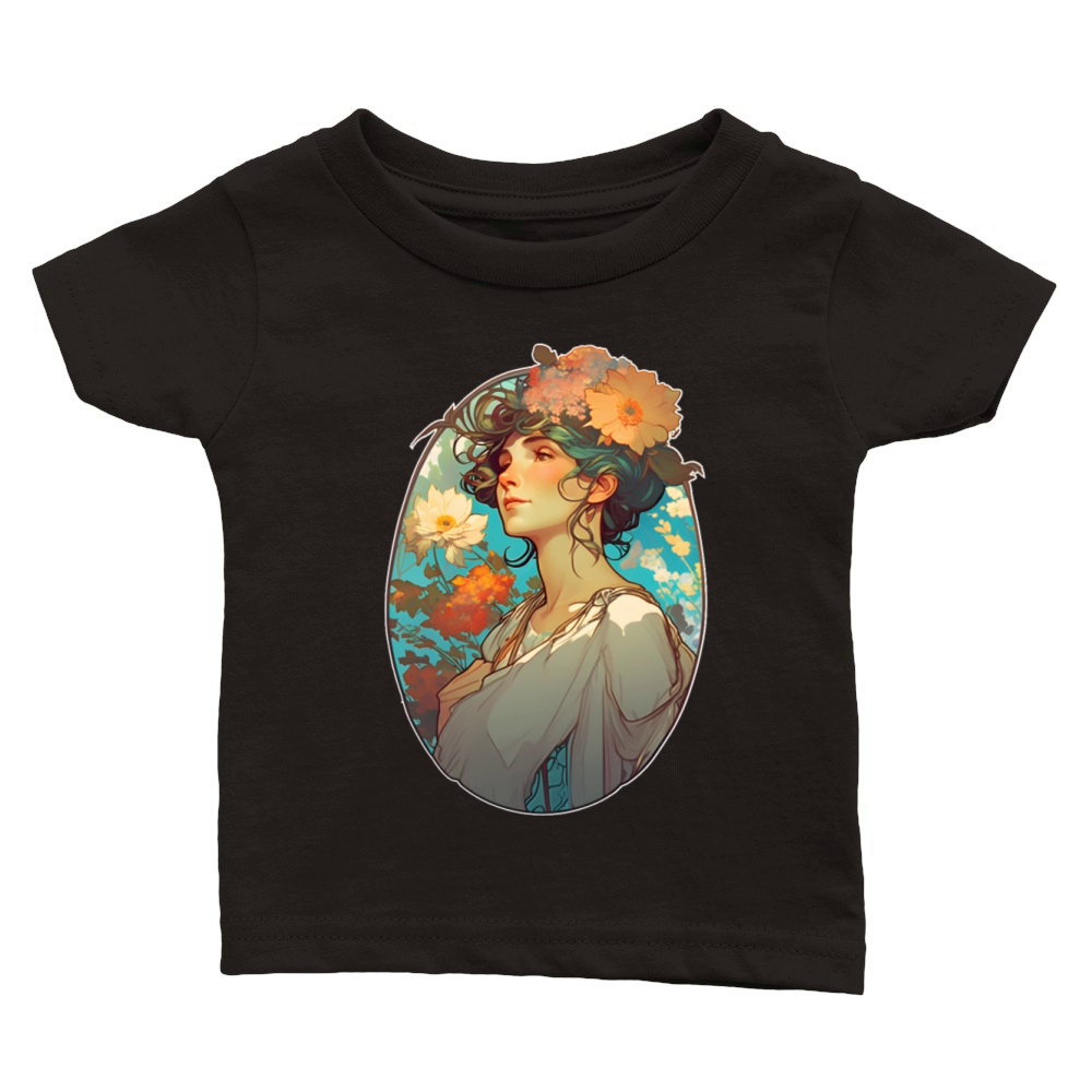Floral woman Art Nouveau portrait Classic Baby Crewneck T-shirt