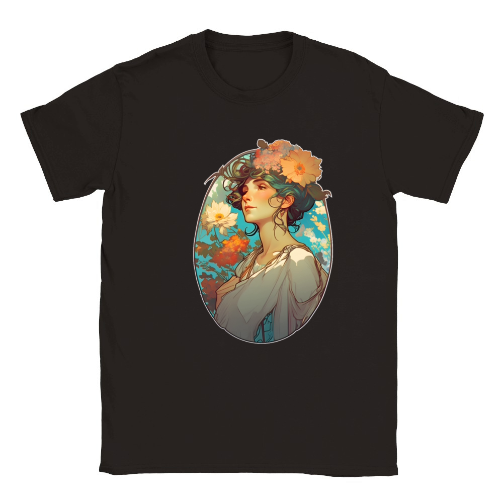 Floral woman Art Nouveau portrait Classic Kids Crewneck T-shirt
