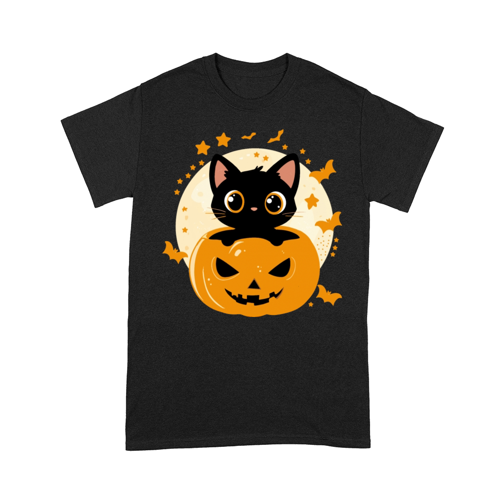 Premium Halloween Black Cat and Pumpkin design Comfort T-shirt