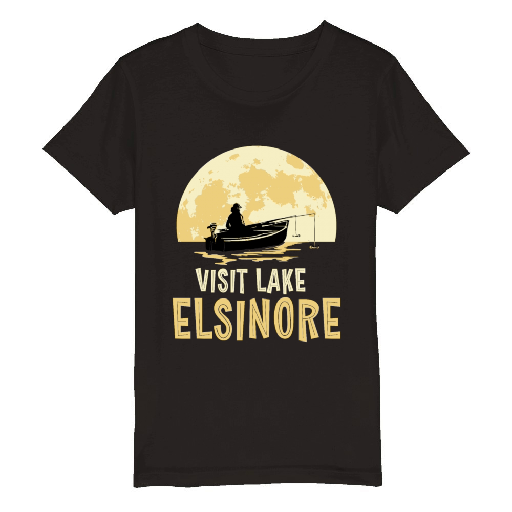 California VISIT LAKE ELSINORE Fishing Fisherman Organic Kids Crewneck T-shirt