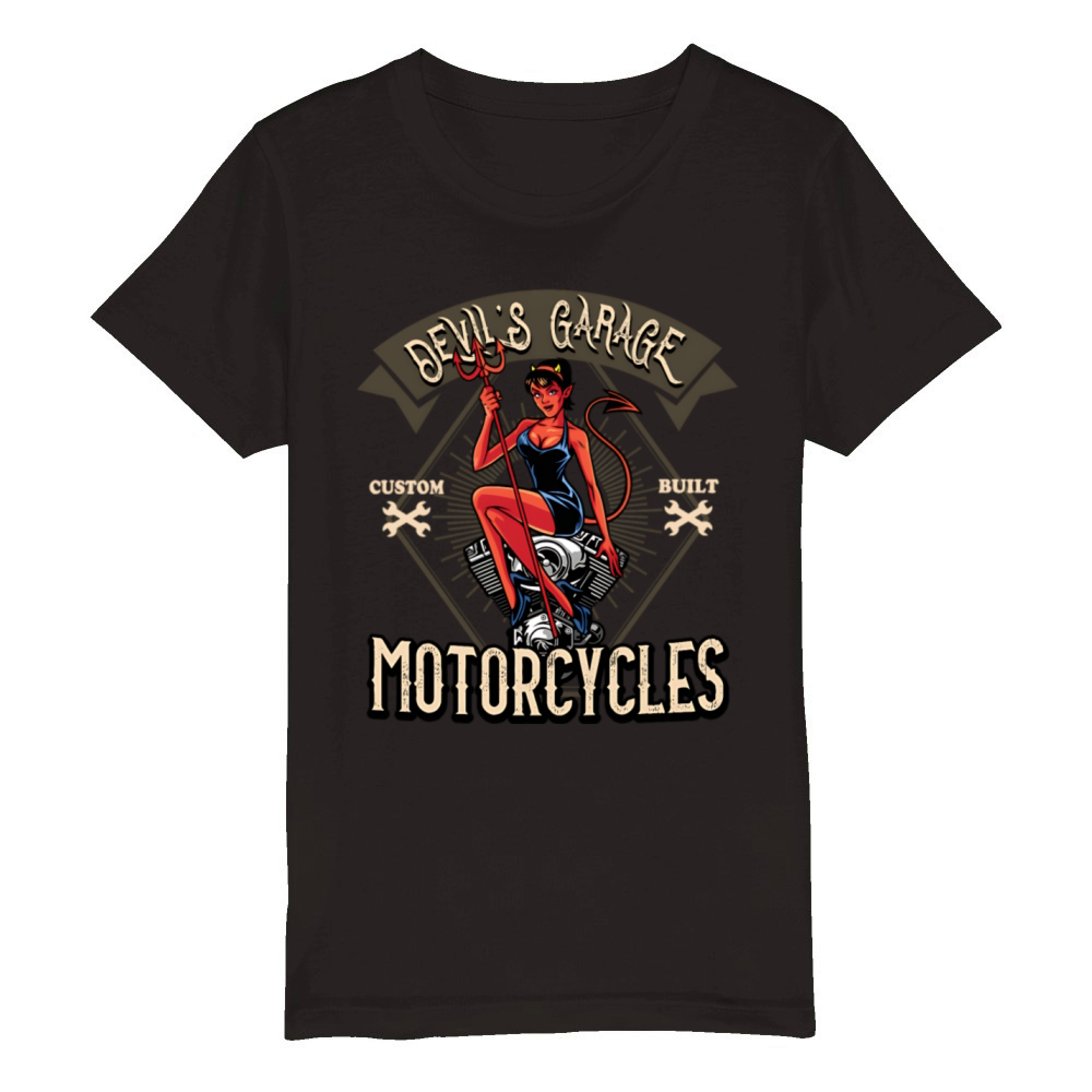 Devils Garage Motorcycles Organic Kids Crewneck T-shirt