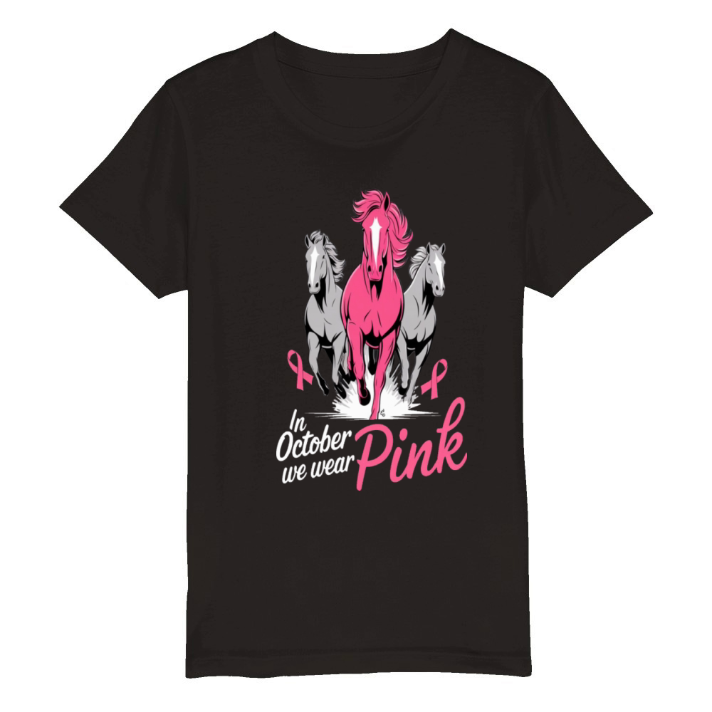 In October We Wear Pink Horses Organic Kids Crewneck T-shirt