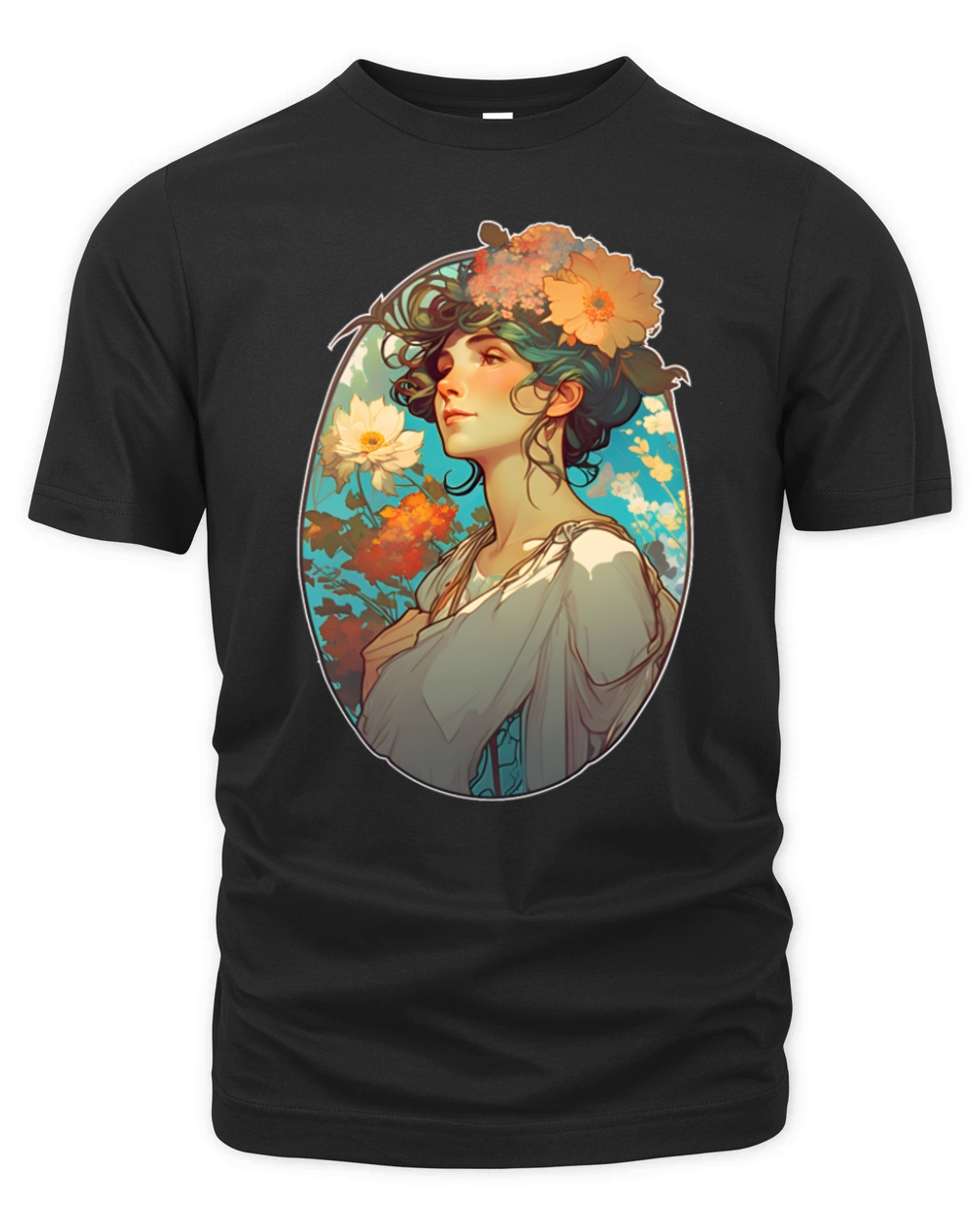 Floral woman Art Nouveau portrait Organic Unisex T-shirt