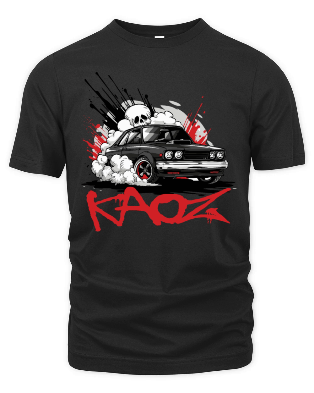 Retro Muscle Sports Car with JDM Pirate Skull Organic Unisex T-shirt