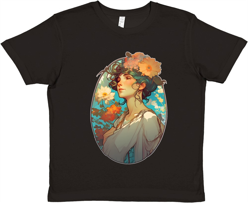 Floral woman Art Nouveau portrait Premium Kids Crewneck T-shirt