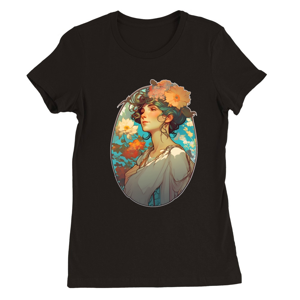 Floral woman Art Nouveau portrait Premium Womens Crewneck T-shirt