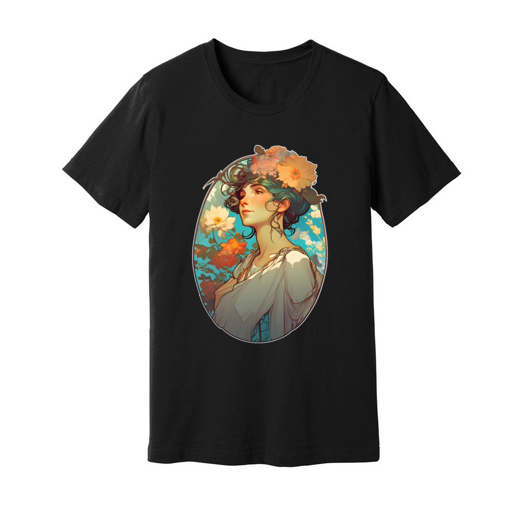 Floral woman Art Nouveau portrait Unisex Jersey Tee