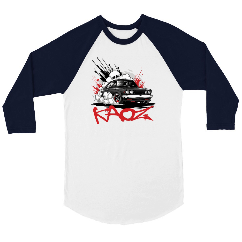 Retro Muscle Sports Car with JDM Pirate Skull Unisex ¾ sleeve Raglan T-shirt