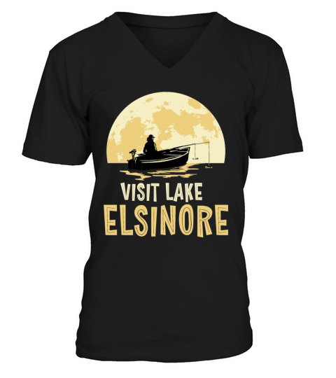 California VISIT LAKE ELSINORE Fishing Fisherman V-Neck T-shirt