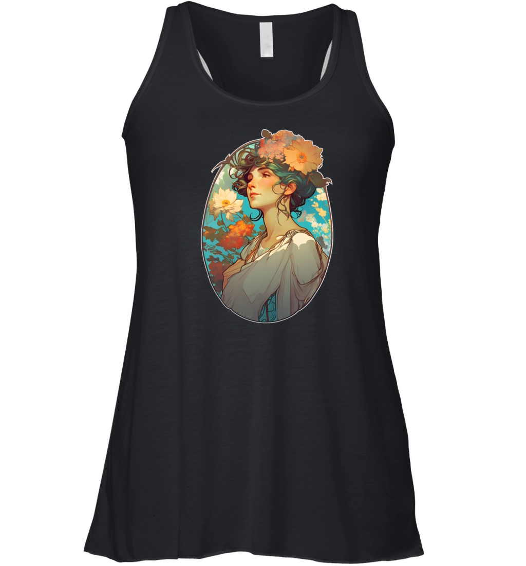 Floral woman Art Nouveau portrait Women's Flowy Tank Top