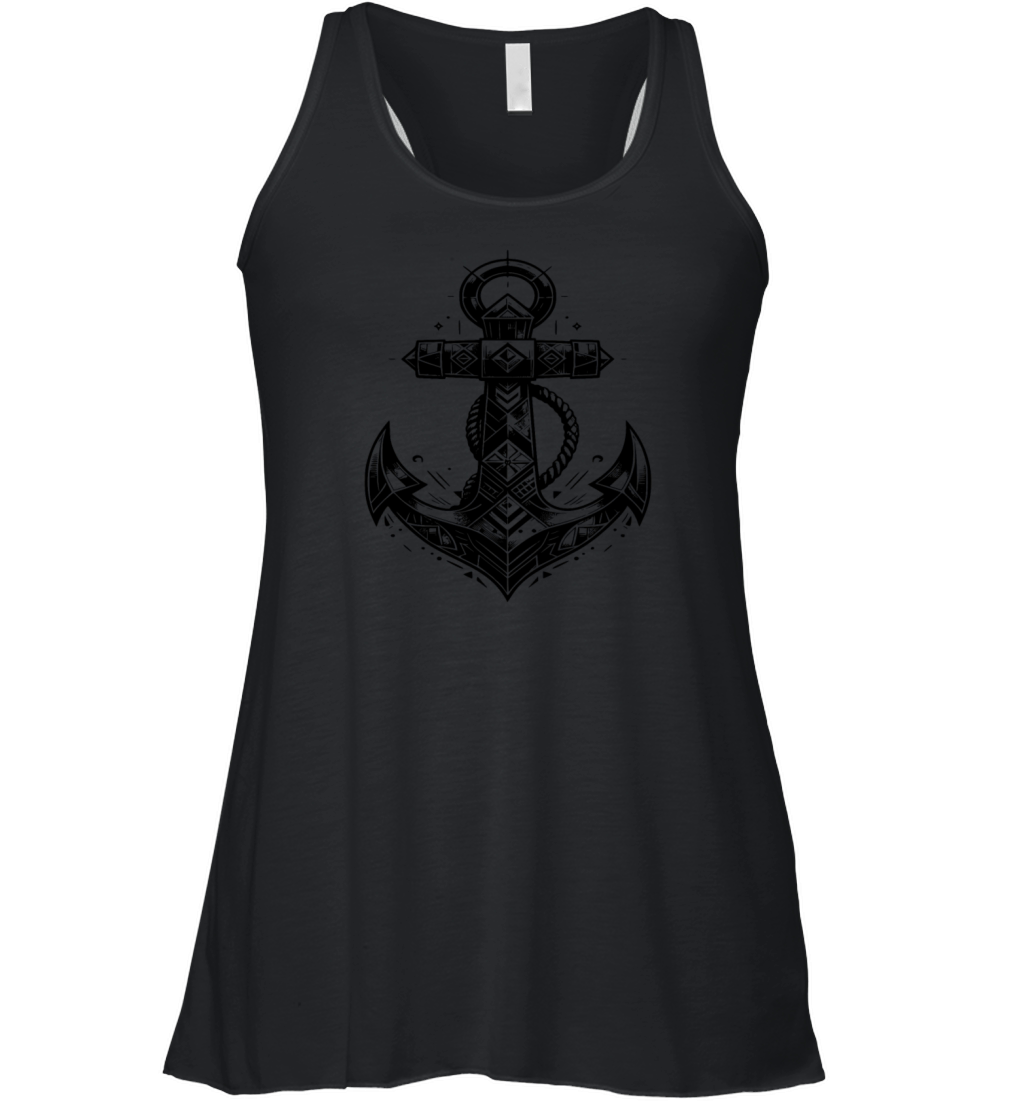 Unusual Anchor Elegant Tattoo Sketch Style Women's Flowy Tank Top