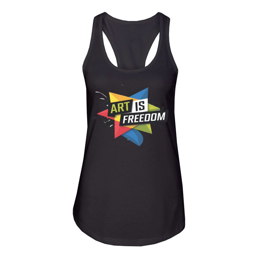 Bold "Art is Freedom" Creative Expression Design Women's Racerback Tank