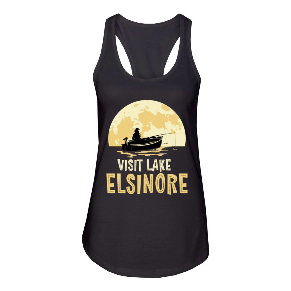 California VISIT LAKE ELSINORE Fishing Fisherman Women's Racerback Tank