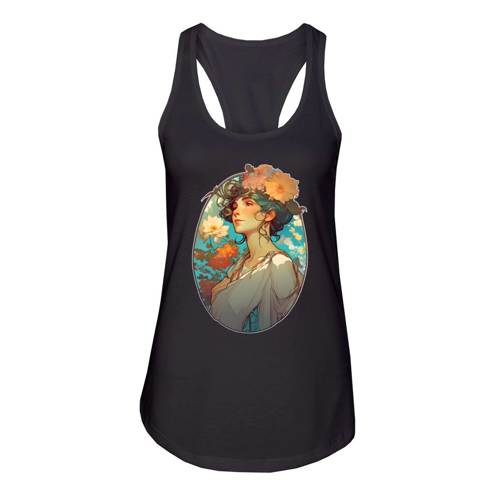 Floral woman Art Nouveau portrait Women's Racerback Tank
