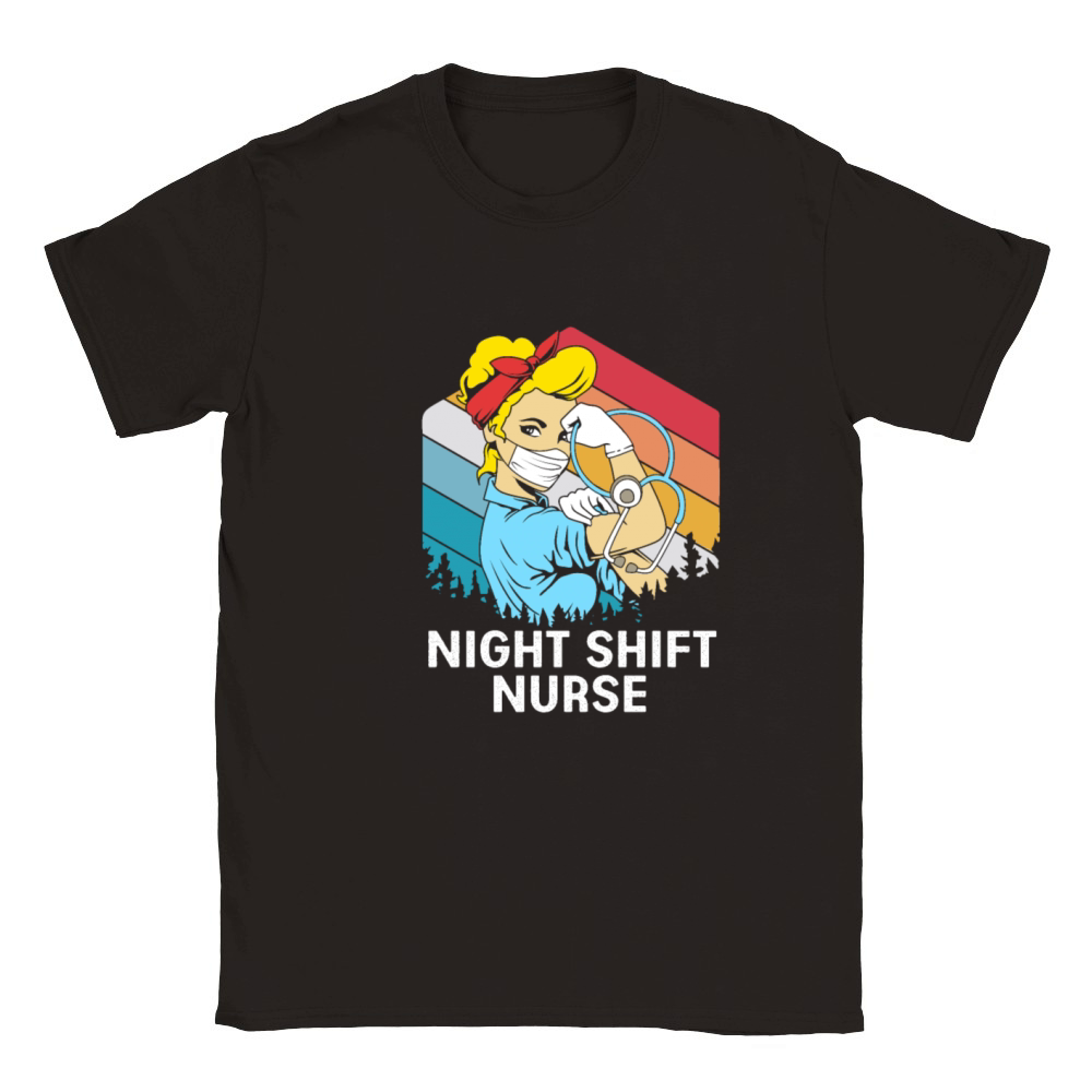 Retro Vintage Night Shift Nurse Strong Woman Classic Kids Crewneck T-shirt