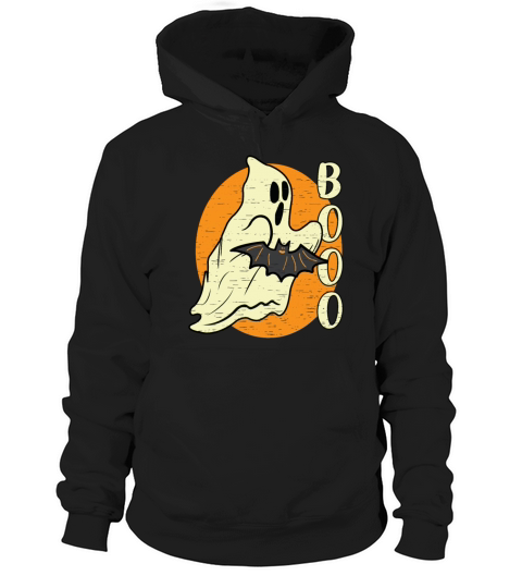 Boo Ghost Bat Retro Vintage Groovy Halloween Hoodie Unisex