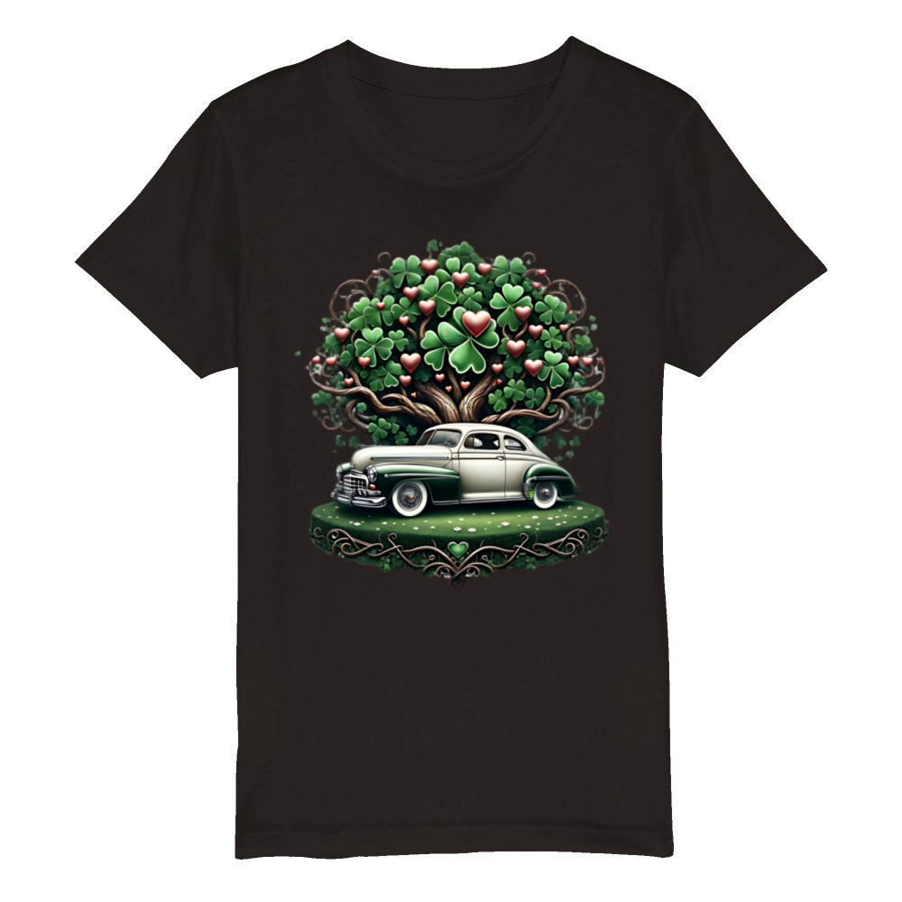 Clover with Vintage Car Vintage Love Organic Kids Crewneck T-shirt