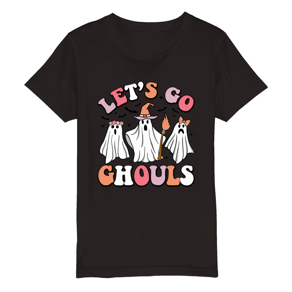 Lets Go Ghouls Spooky Season Vintage Halloween Organic Kids Crewneck T-shirt