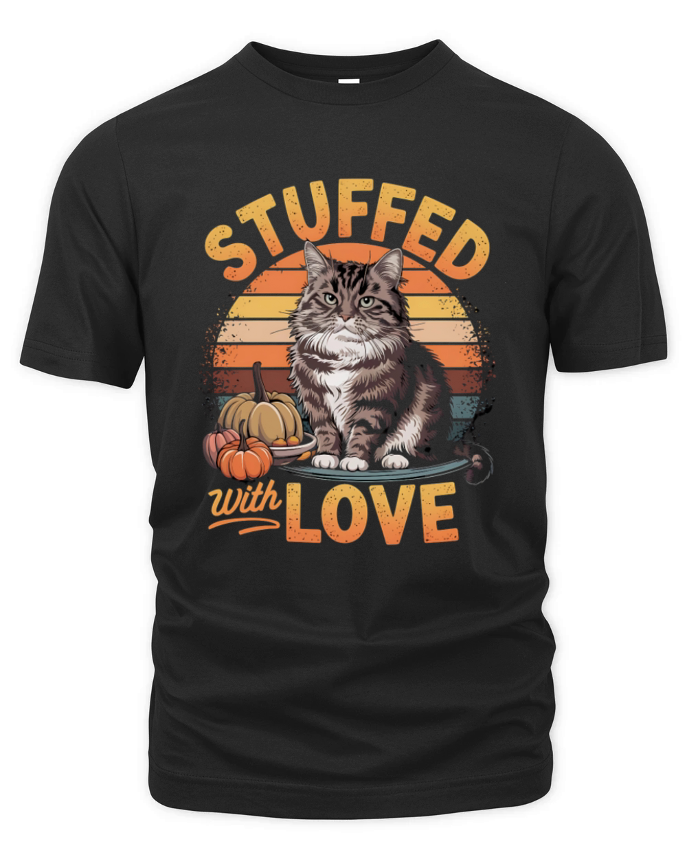 Cute Cat Stuffed with Love Cozy Thanksgiving Humor Organic Unisex T-shirt