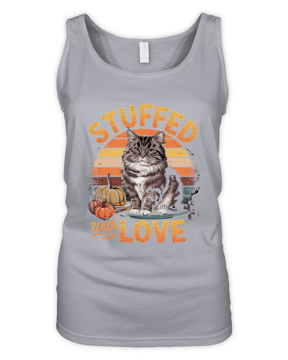 Cute Cat Stuffed with Love Cozy Thanksgiving Humor Organic Women's Tank Top