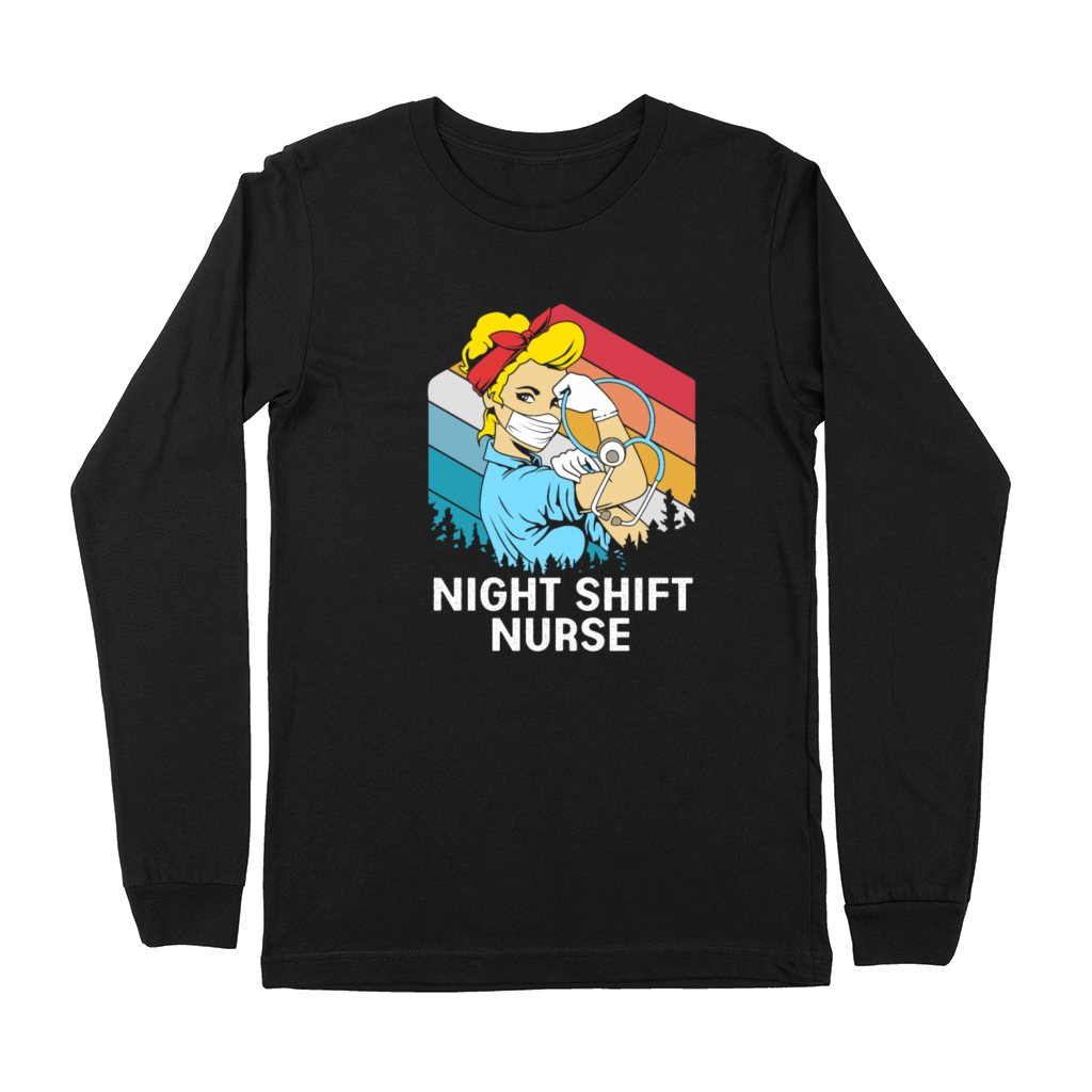 Retro Vintage Night Shift Nurse Strong Woman Premium Long Sleeve