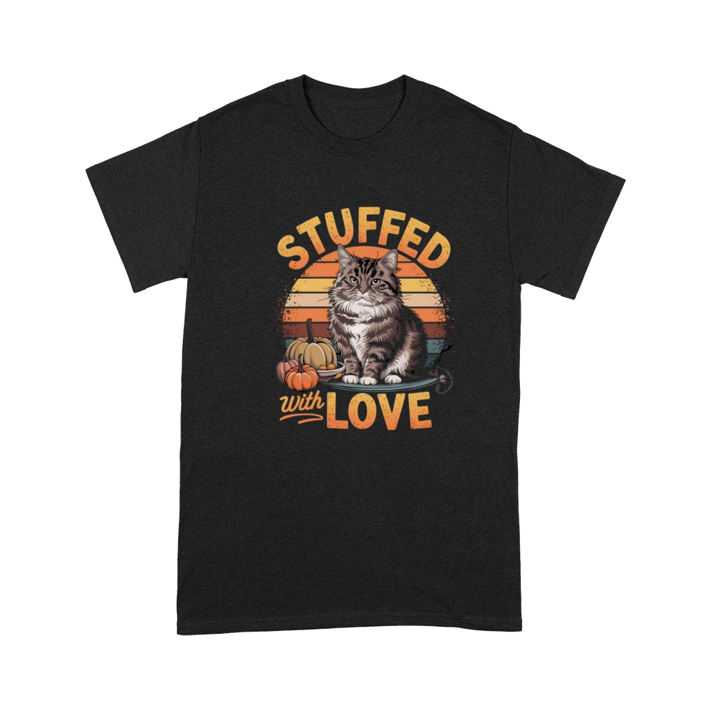 Cute Cat Stuffed with Love Cozy Thanksgiving Humor Premium T-shirt
