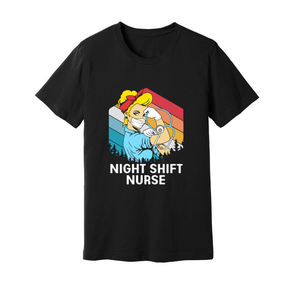 Retro Vintage Night Shift Nurse Strong Woman Unisex Jersey Tee