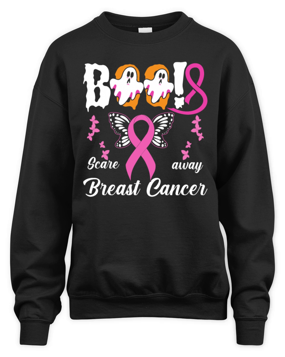 Scare away Breast Cancer Pink Ribbon Halloween Unisex Premium Crewneck Sweatshirt