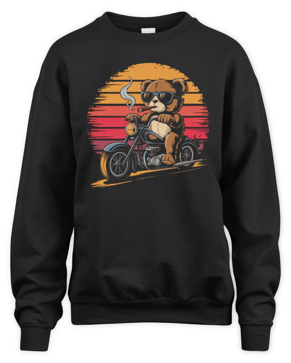 Teddy bear with sunglasses rides a Motorcycle Unisex Premium Crewneck Sweatshirt
