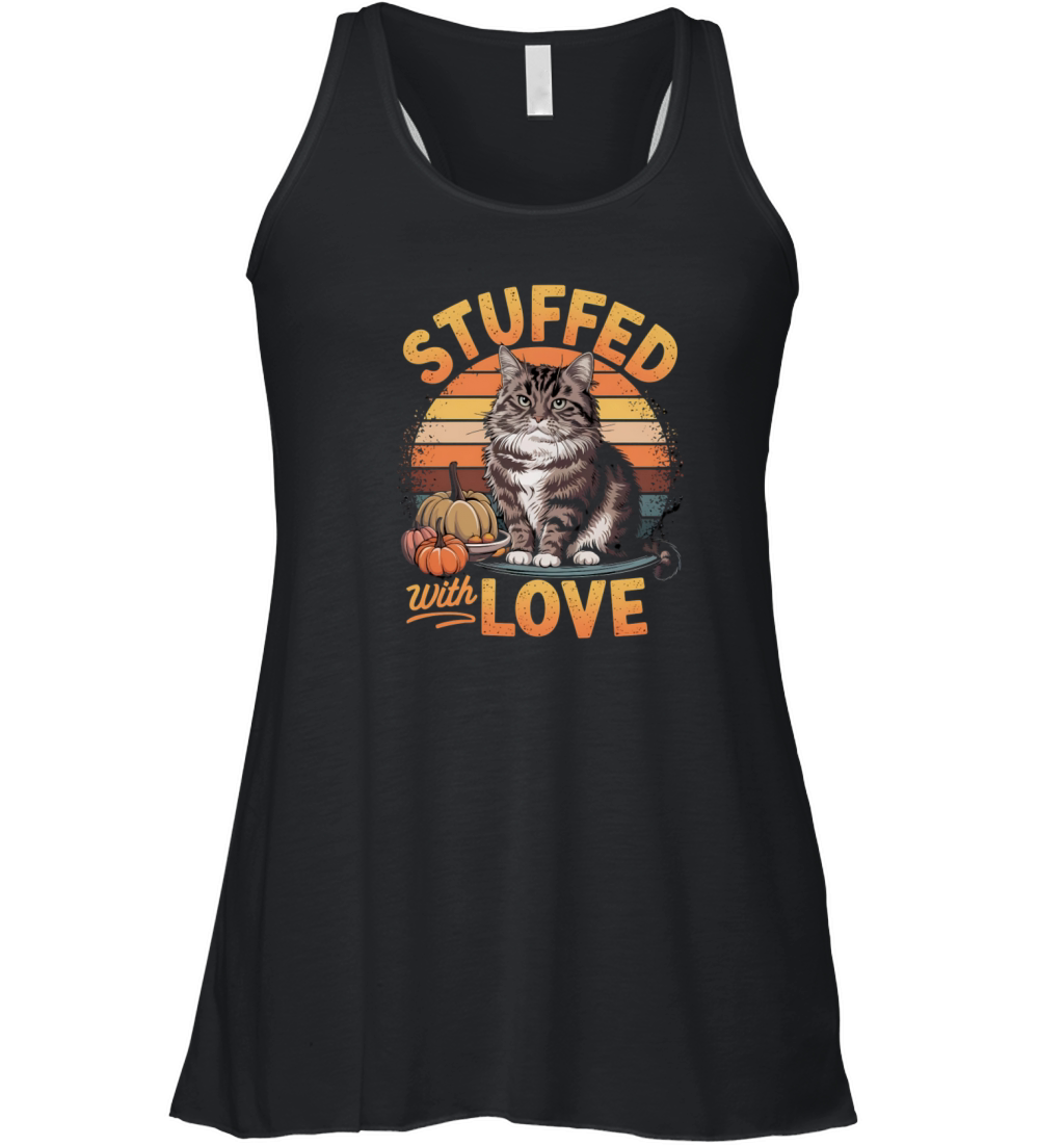 Cute Cat Stuffed with Love Cozy Thanksgiving Humor Women's Flowy Tank Top