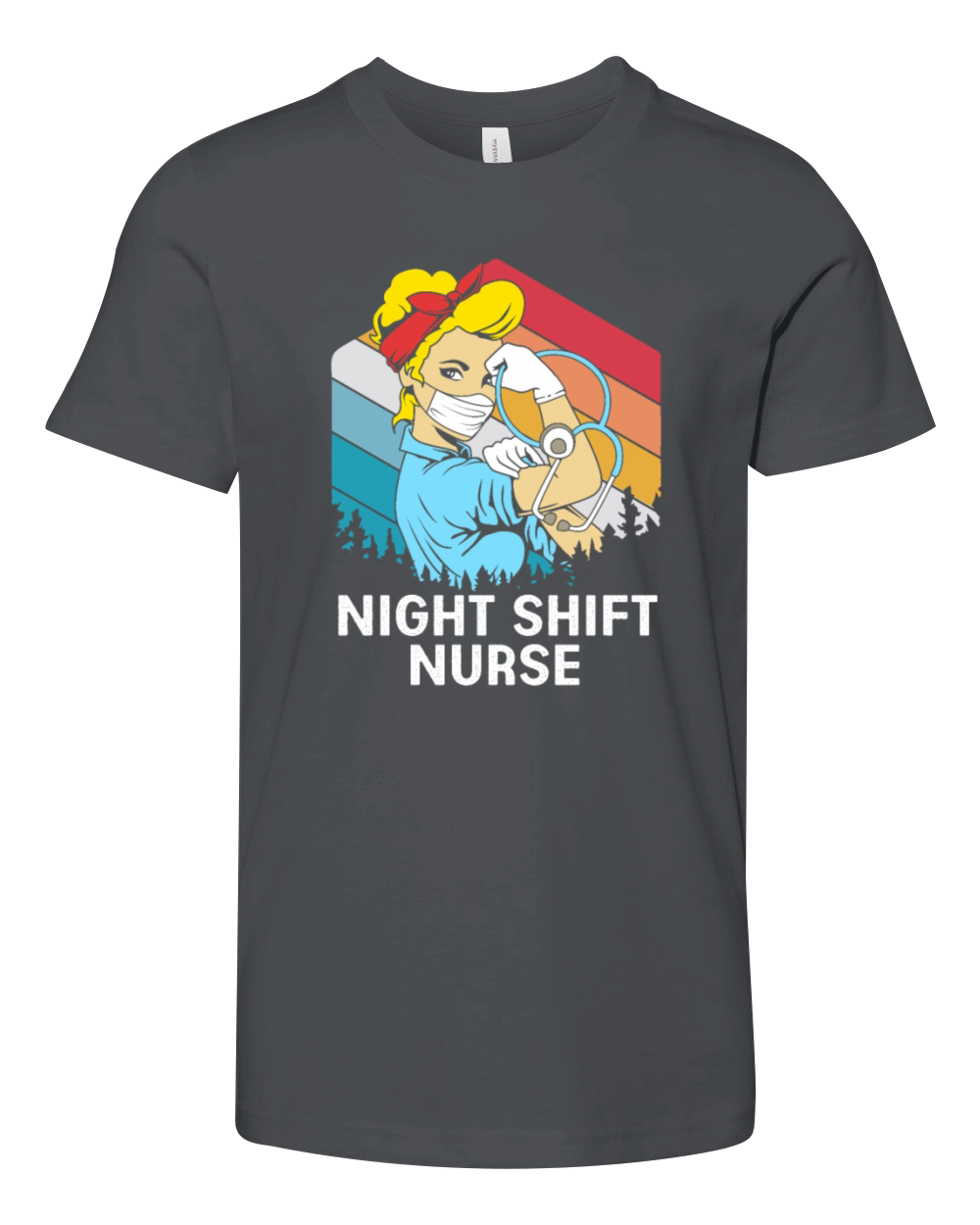Retro Vintage Night Shift Nurse Strong Woman Youth Unisex Jersey Tee